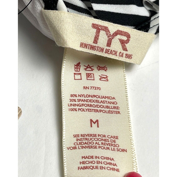 TYR HB Zig Zag Laser Ruffle Triangle Bra w/Pads Bikini Top Black White Sz Medium - Picture 4 of 5